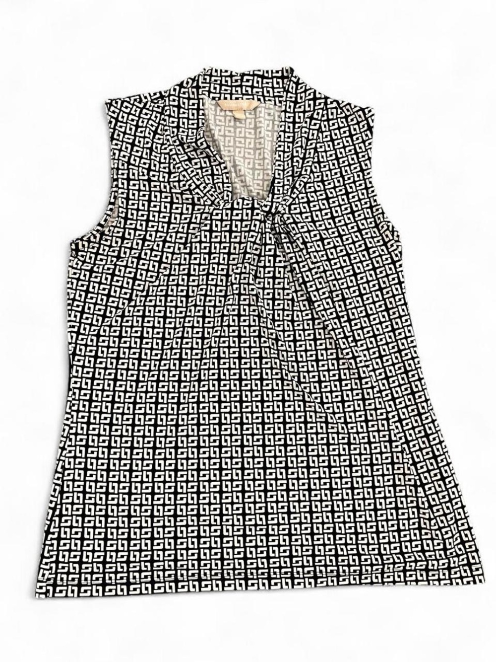 Banana Republic Black & White Geometric Knot Front Sleeveless Top